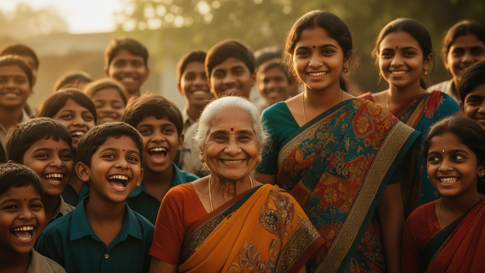 Diverse community members of all ages smiling together
